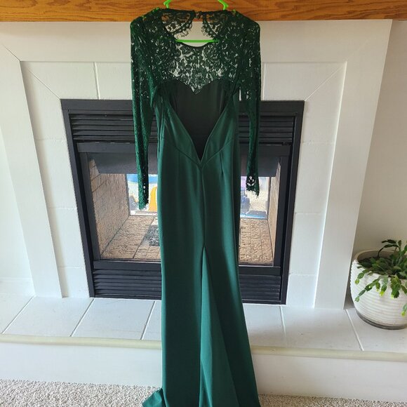 Lulus long lace sleeve floor length dress with open back - Picture 1 of 4